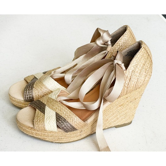 Old Navy Shoes - Braided Peep Toe Platform Wedge Heels Size 6 Old Navy Size 6 Lace Up Strap